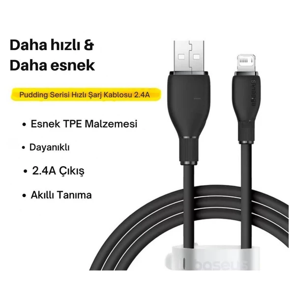 Baseus Ultra Hızlı 1.2MT 2.4A İphone Şarj Kablosu İphone 11 12 13 14 Pro Max Şarj Kablo, Akım ve Isı Korumalı - 7