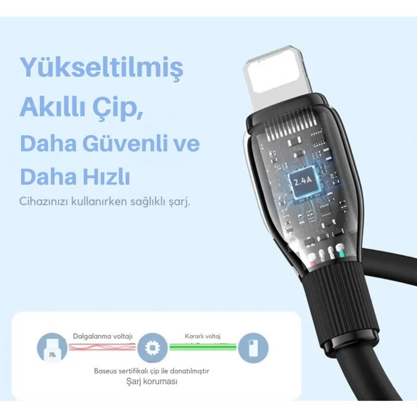 Baseus Ultra Hızlı 1.2MT 2.4A İphone Şarj Kablosu İphone 11 12 13 14 Pro Max Şarj Kablo, Akım ve Isı Korumalı - 8