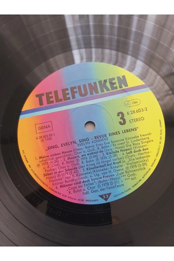 1982 Evelyn Künneke – Sing Evelyn Sing Revue Eines Lebens - vinyl - 33lük plak - 3