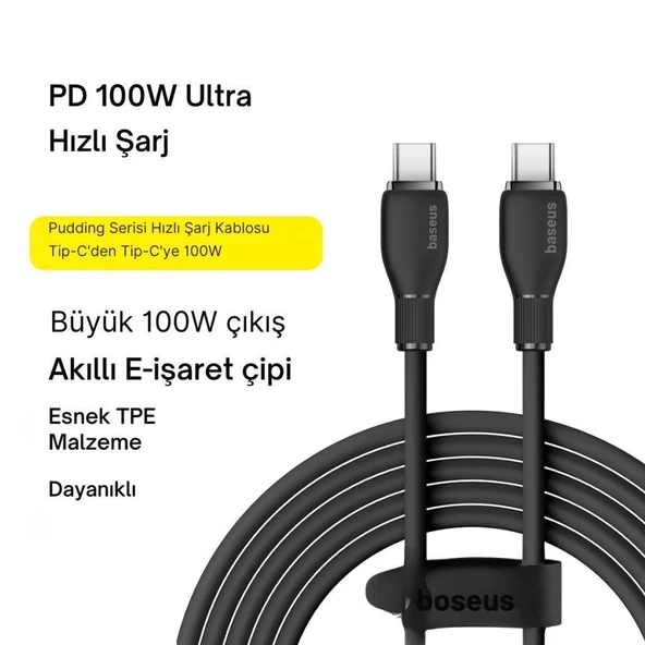 Baseus MEGA Hızlı 1.2MT 100W Type-C To Type C Şarj Kablosu, Akım Ve Isı Korumalı Type C Kablo, PC, Tablet, Telefon - 12