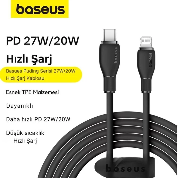 Baseus Süper Hızlı 1.2Mt 20W Type-C to İphone Şarj Kablosu, Akım ve Isı Korumalı, Esnek Kopmaz Bozulmaz Kablo - 12