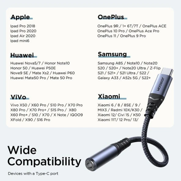 Joyroom Arama Destekli Ses Adaptörü Type-C - 3.5 mm - 7