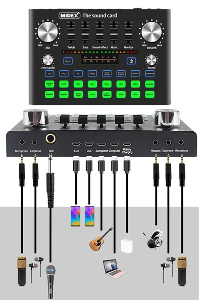 Midex VS9 Stüdyo Kayıt Canlı Yayın Ses Kartı Efektli Radyo Mikseri (Telefon ve PC Podcast Radyo Canlı Yayıncılar) - Resim 2