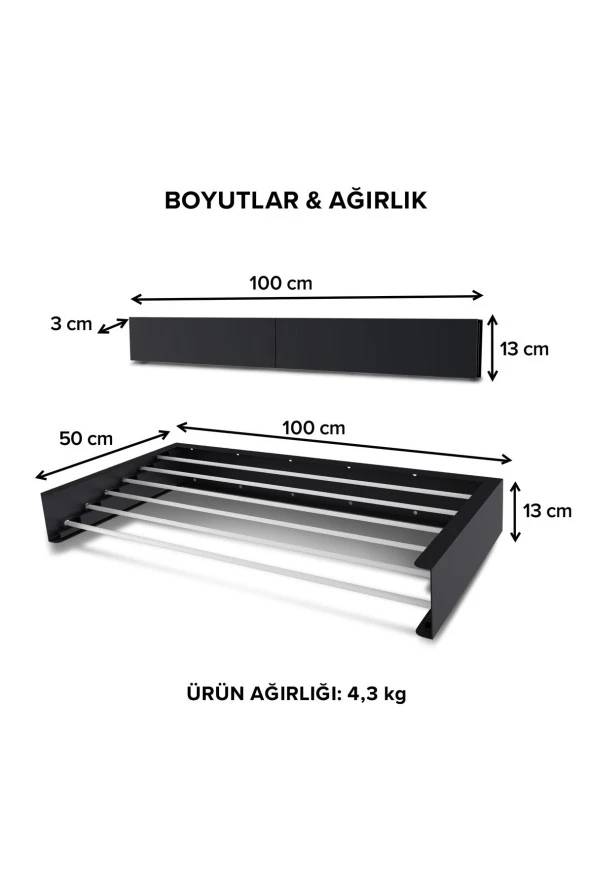 Urban Nouk Belize Çamaşır Kurutma Askısı - Duvara Monte Kurutmalık - 100 cm - 8