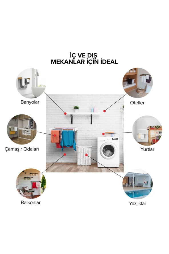 Urban Nouk Belize Çamaşır Kurutma Askısı - Duvara Monte Kurutmalık - 100 cm - 12