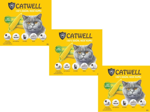 Catwell Mısır Koçanı Kedi Kumu - 24 LT / 3 KUTU