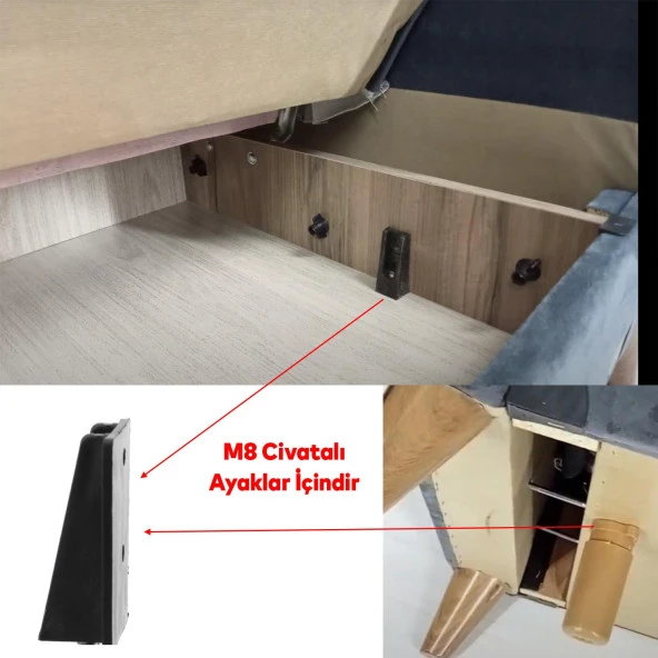 Mobilya Kanepe Masa Baza Sehpa Gizli Montaj Ayağı Plastik Bağlantı Aparatı M8 Civatalı Tabanı 4 ADET - Resim 5