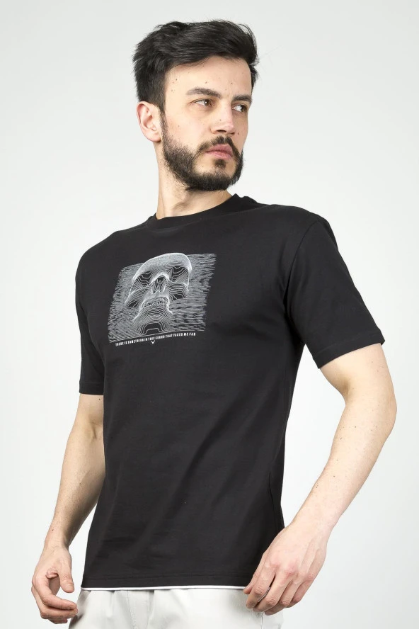 Cazador Erkek B.Yaka  K.Kol Rahat Kalıp T-shit Siyah 4173 - Resim 2