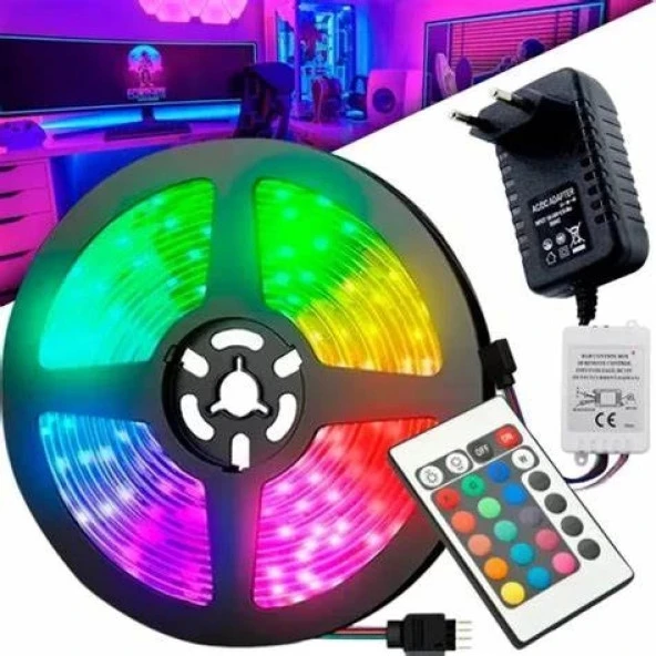 RGB ŞERİT LED SETİ PROFESYONEL (5mt RGB LED + TRAFO + RGB KUMANDA)