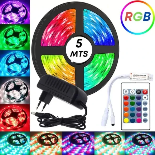 RGB ŞERİT LED SETİ (5mt RGB LED + TRAFO + RGB KUMANDA)