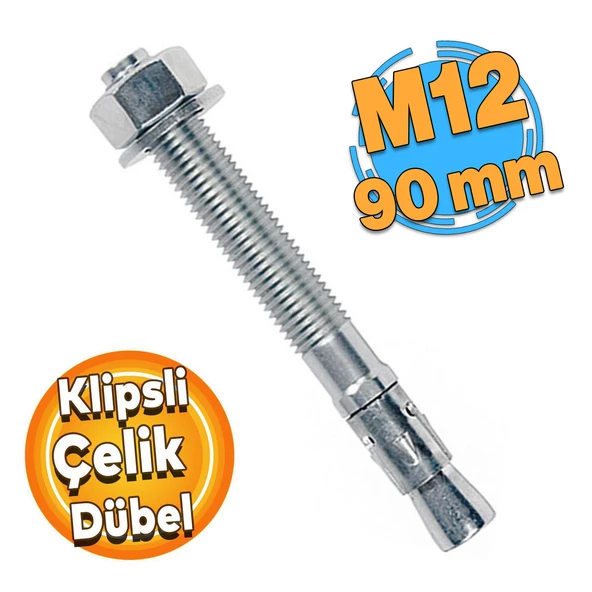 Saplamalı Klipsli Çelik Dübel M12x90 mm Raf Montaj Bağlantı Zemin Monte Tavan Beton Asma Aparat