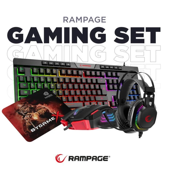 Rampage BygameX-K2 RM-K48 Mic.Kul. RGB Makrolu Mouse 4lü OYUNCU SETİ