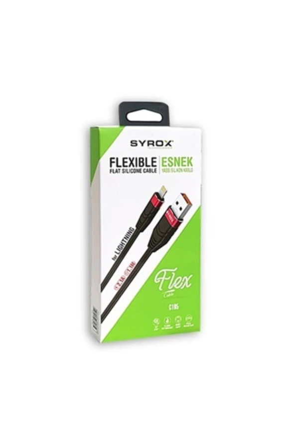 Syrox IPhone Lightning Yassı Silikon Kablo 2.1A/1.1M SYX-C105 - 2