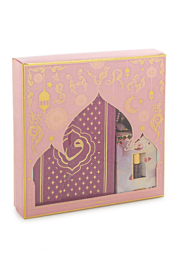 Pembe Vav Desenli Termo Deri Arapça Kuranı Kerim ve Seccade Seti - Resim 2