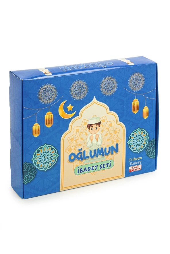 Oğlumun İbadet Seti - Çocuk Seccade Seti - Namaza İlk Adım Set - Mavi - Resim 2