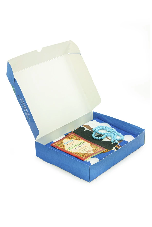 Oğlumun İbadet Seti - Çocuk Seccade Seti - Namaza İlk Adım Set - Mavi - Resim 3