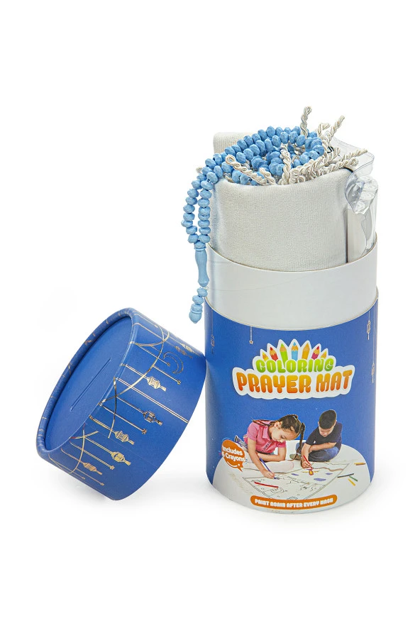 İngilizce Boyamalı Yıkanabilir Eğitici Dini Oyuncak Çocuk Seccade Seti Mavi - Resim 7