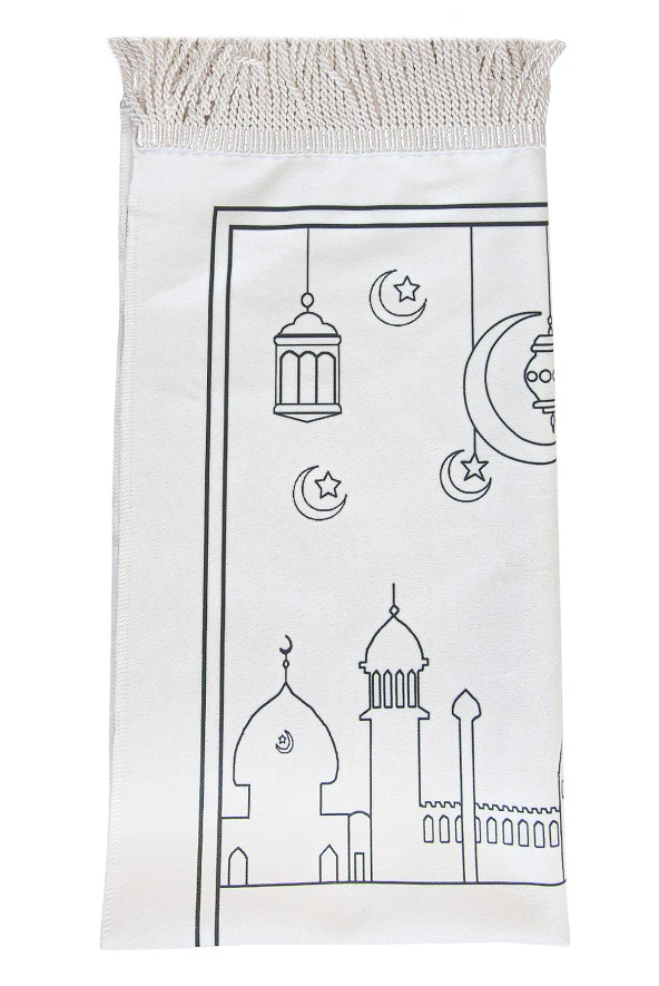 İngilizce Boyamalı Yıkanabilir Eğitici Dini Oyuncak Çocuk Seccade Seti Kırmızı - Resim 3