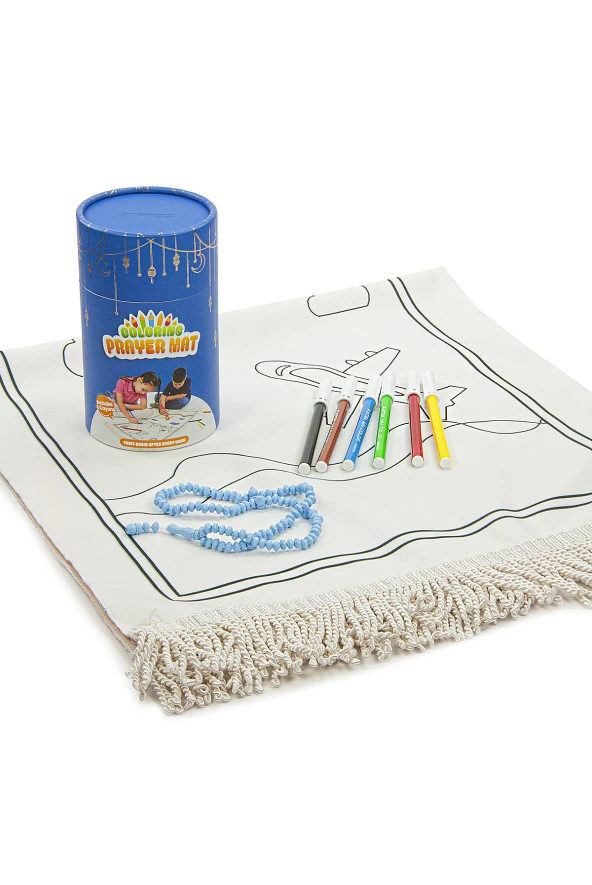 İngilizce Boyamalı Yıkanabilir Eğitici Dini Oyuncak Çocuk Seccade Seti Mavi - Resim 8