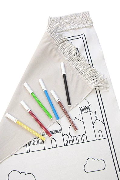 Arapça Çocuklara Özel Yıkanabilir Boyamalı Seccade Seti Kırmızı - Resim 8