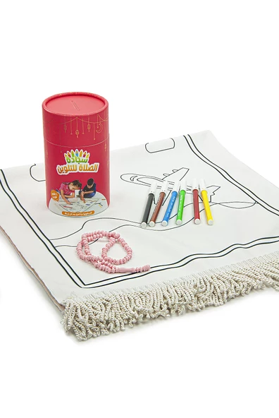 Arapça Çocuklara Özel Yıkanabilir Boyamalı Seccade Seti Kırmızı - Resim 4