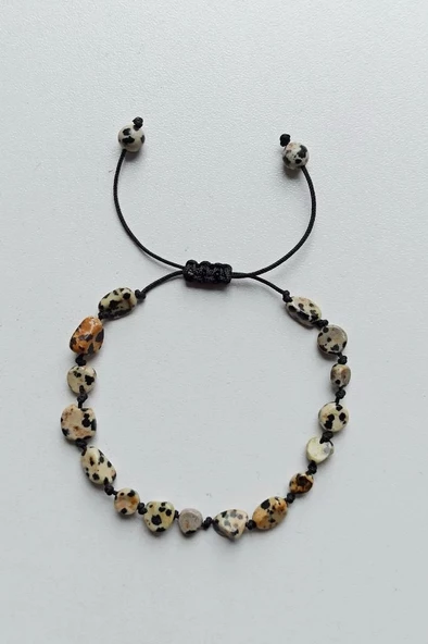 Doğal Dalmaçyalı Jasper Bileklik Makrome Ayarlı 304-1