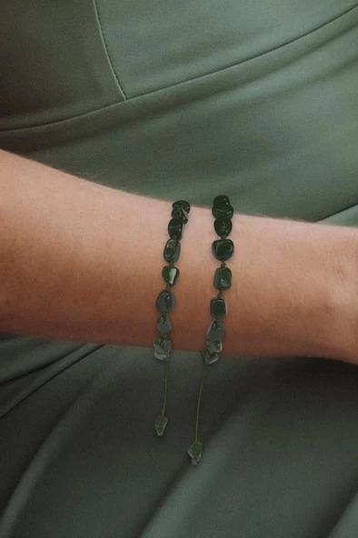 Koyu Yeşil Yıldıztaşı Bileklik Makrome Ayarlı 678-2 - 2