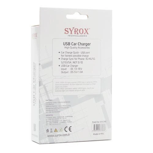 Syrox 1.0A 1 Usb Araç Şarj Başlığı C40 - 3