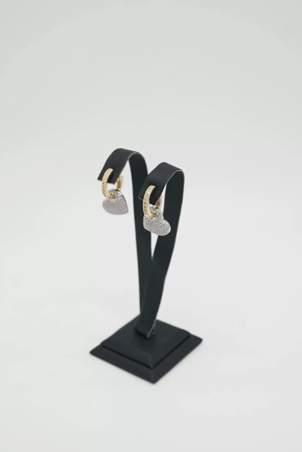 Zirkon Taşlı Kalp Çelik Küpe - 2