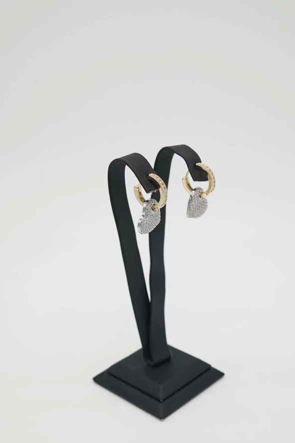 Zirkon Taşlı Kalp Çelik Küpe - 3