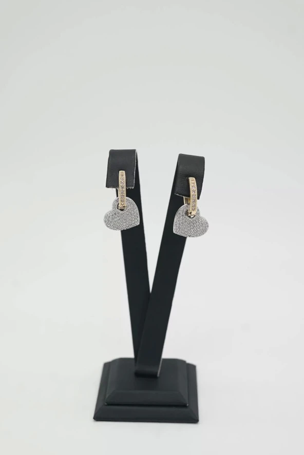 Zirkon Taşlı Kalp Çelik Küpe - 4