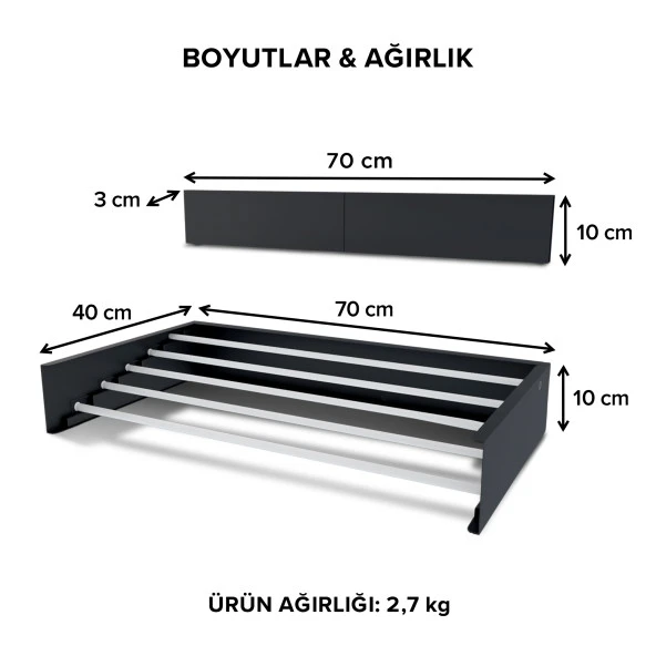 Urban Nouk Belize Çamaşır Kurutma Askısı - Duvara Monte Kurutmalık - 70 cm - 2