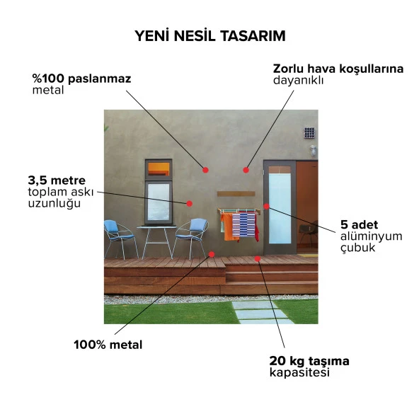 Urban Nouk Belize Çamaşır Kurutma Askısı - Duvara Monte Kurutmalık - 70 cm - 7