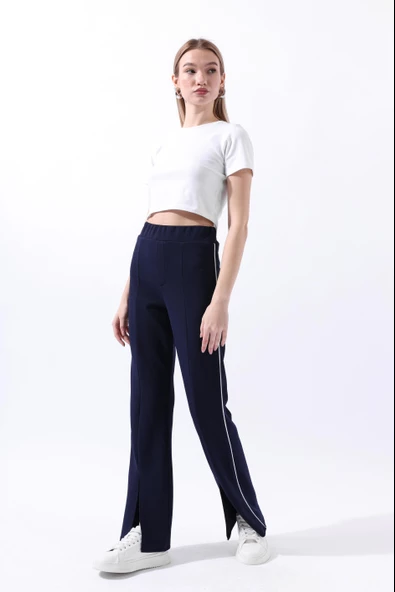Paçası Yırtmaçlı Pantolon Lacivert 36257 - 6