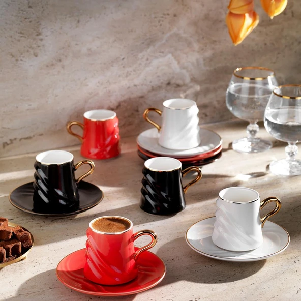 Schafer Vogue 6 Kişilik Kahve Fincan Seti 12 Parça-Çok Renkli