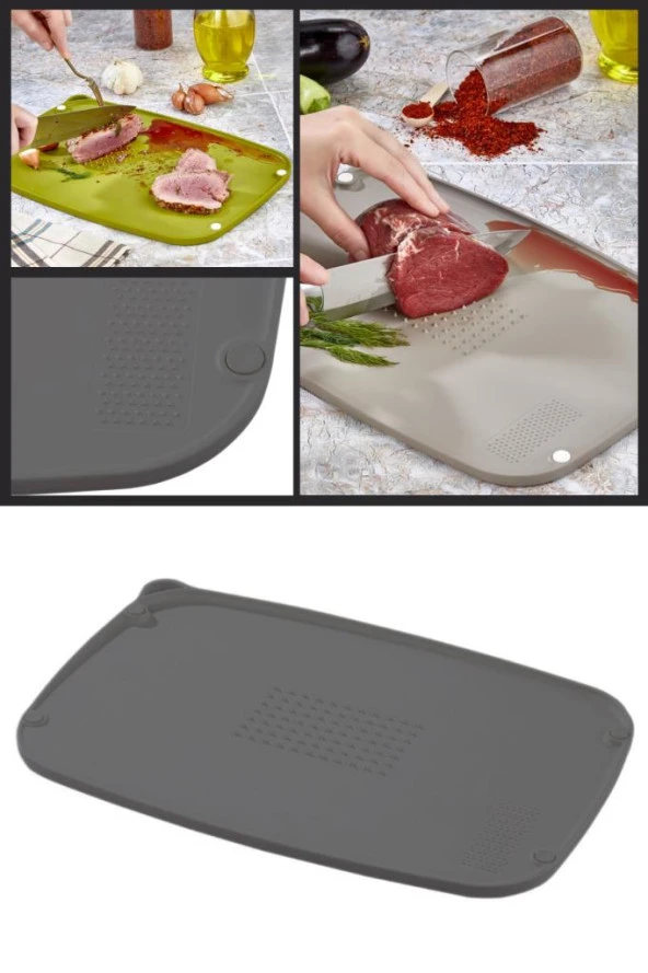 Flosoft Çift Taraflı Kaymaz Kendinden Rendeli Kesim Panosu, Asılabilir Geniş Kesme Tahtası 25x37 cm Füme ürün görseli 1