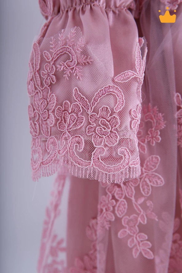 Babyhola Kız Bebek Bayramlık Uzun Kollu Mevlüt Kıyafeti Yenidoğan Dantelli Saten Abiye Elbise - Resim 6