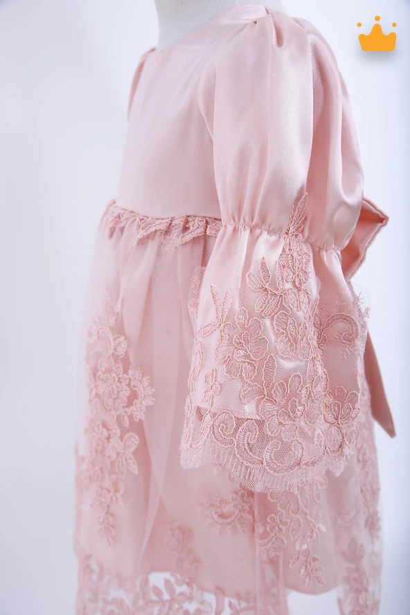 Babyhola Kız Bebek Bayramlık Uzun Kollu Mevlüt Kıyafeti Yenidoğan Dantelli Saten Abiye Elbise - Resim 12