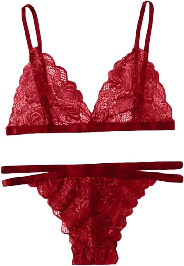 Kadın Kırmızı Sütyen Külot Takım Bel Detaylı 5700 - Resim 3