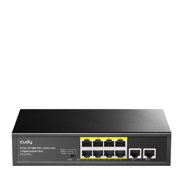 Cudy FS1010PG 8 Port 10/100Mbps PoE+ 120W PoE, 2 Uplink Portlu VLAN CCTV Rack Mount Metal Switch