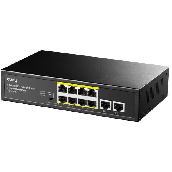 Cudy FS1010PG 8 Port 10/100Mbps PoE+ 120W PoE, 2 Uplink Portlu VLAN CCTV Rack Mount Metal Switch - Resim 2