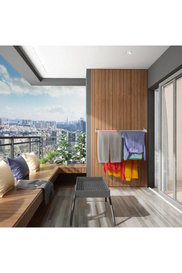 Urban Nouk Roma Çamaşır Kurutma Askısı - Duvara Monte Katlanabilir Kurutmalık - 100 cm - 6