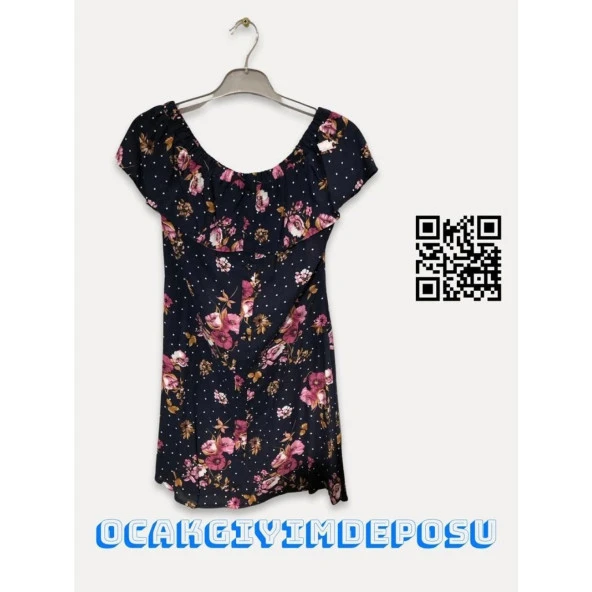 Kayık Yaka Desenli Elbise - 2