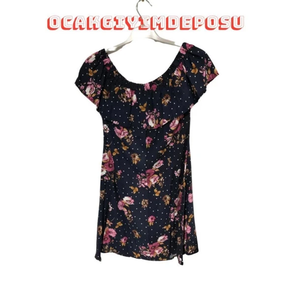 Kayık Yaka Desenli Elbise - 3