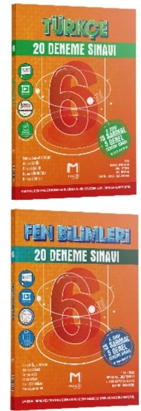 MOZAİK YAYINLARI 6. Sınıf  Türkçe - Fen Bilimleri 20 Deneme Sınavı  (2 Kitap)