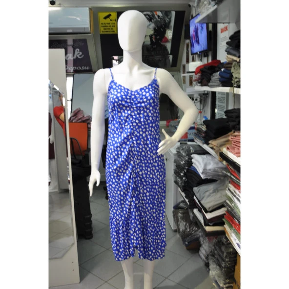 Önü Büzgülü İp Askılı Elbise - 3