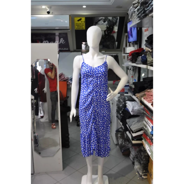 Önü Büzgülü İp Askılı Elbise - 5