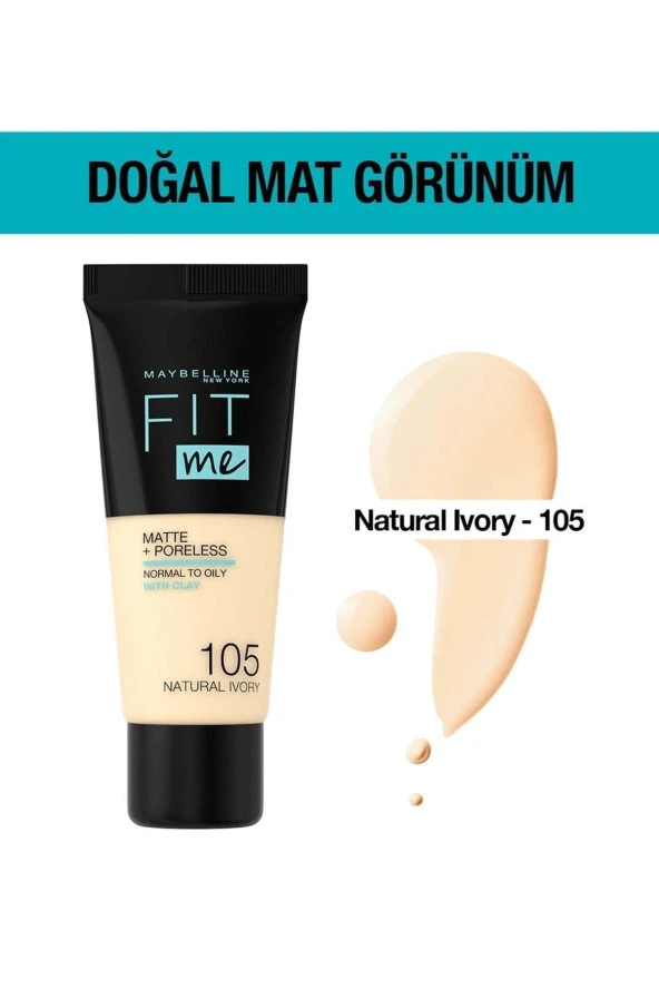 Maybelline New York  Fondöten Fit Me Matte Poreless Foundation 105 Natural Ivory - 2