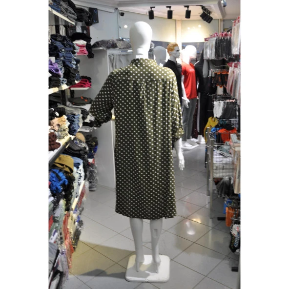 Yarım Düğme Büyük Beden Puantiyeli Elbise - 2