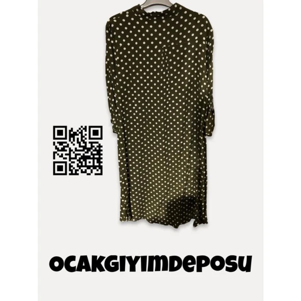 Yarım Düğme Büyük Beden Puantiyeli Elbise - 5